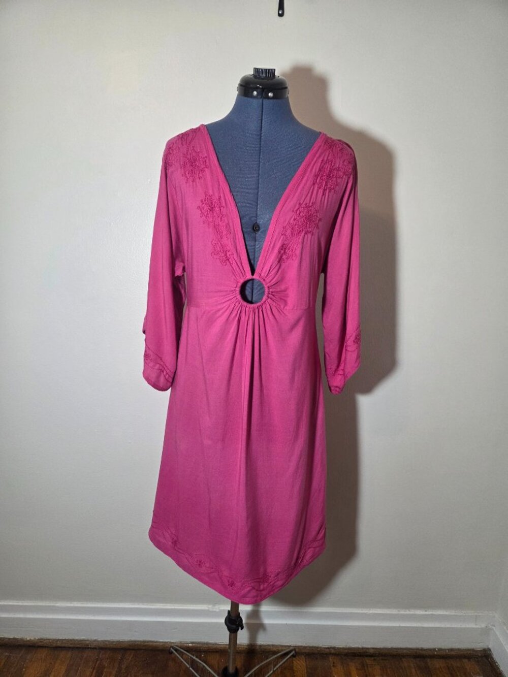 Vintage Y2K Pink O Ring Embroidered Half Sleeve Dress
